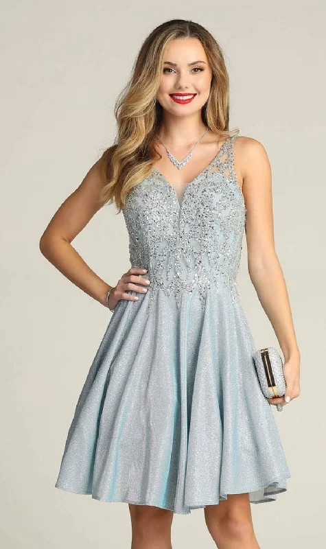 semi-formal party dressesBeaded-Bodice Short Glitter Homecoming Dress J009