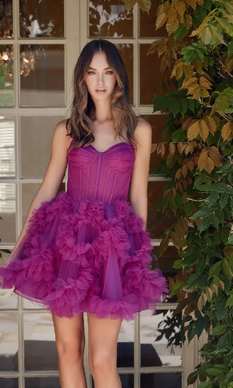 minimalist party dressesShort Strapless Ruffled Homecoming Dress Y859