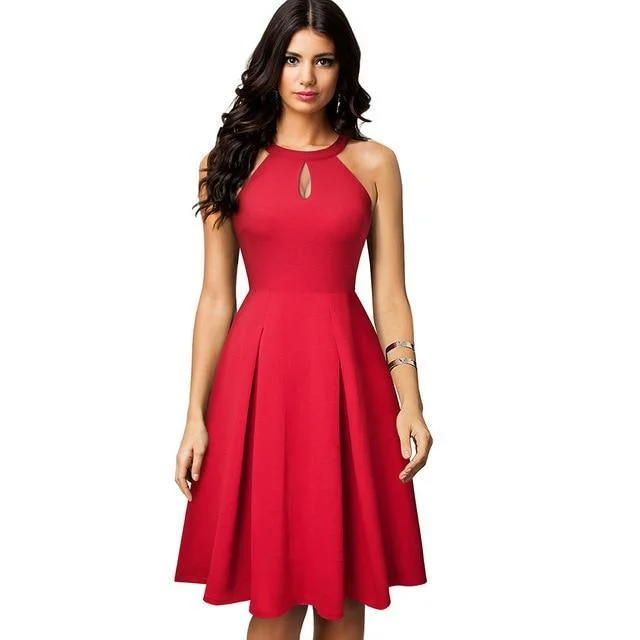 Sleeveless Dress With Cross-Back StrapsRunway Sleeveless Flare Dress