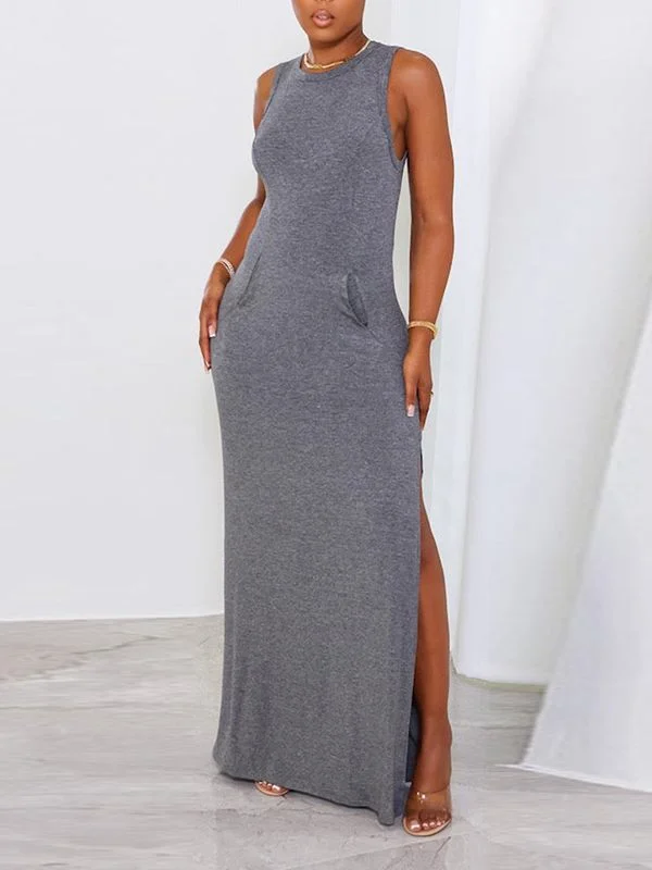 Sleeveless Dress Mother Of The BrideMotionkiller Solid Sleeveless Slit Dress