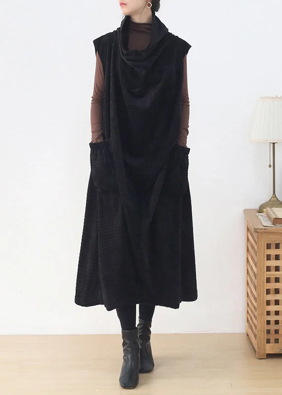 Sleeveless Dress With Empire WaistBlack Turtleneck Draping Knit Cotton DressSleeveless