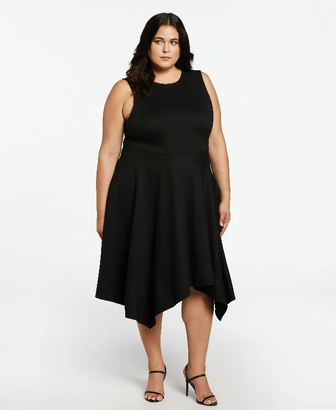 Sleeveless Dress In VelvetPlus Size Draped Skirt Sleeveless Ponte Dress