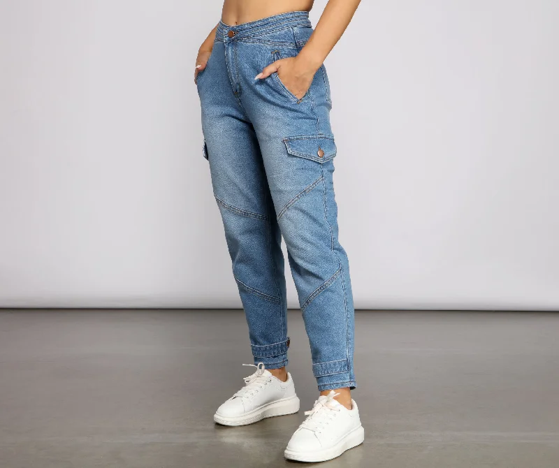 women's ankle-length pantsSuch A Trendsetter Cargo Denim Joggers