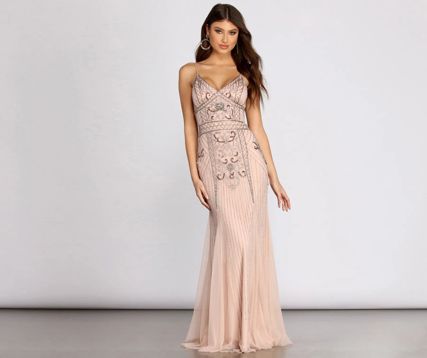 Sleeveless Dress With BeltArianna Formal Beaded Sleeveless Dress