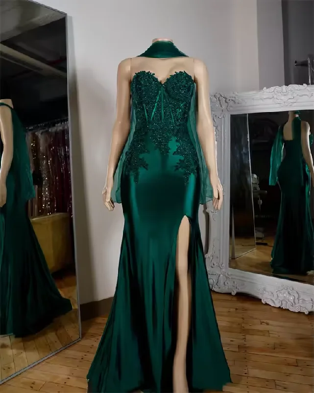 tulle party dressesLuxury Green Prom Dress Velvet Lace Appliques Beading Wedding Reception Evening Gown Birthday Party Customized