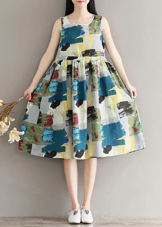 Sleeveless Dress With LaceBeautiful floral cotton quilting clothes sleeveless daily summer Dresses