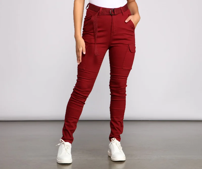 women's winter pantsHigh Waist Belted Cargo Pants