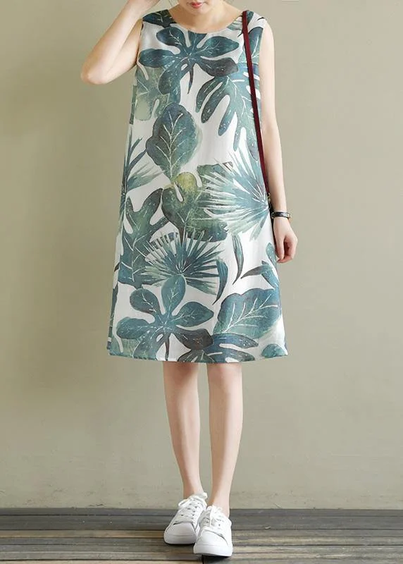 Sleeveless Dress AffordableFrench green print dresses sleeveless Dresses summer Dress