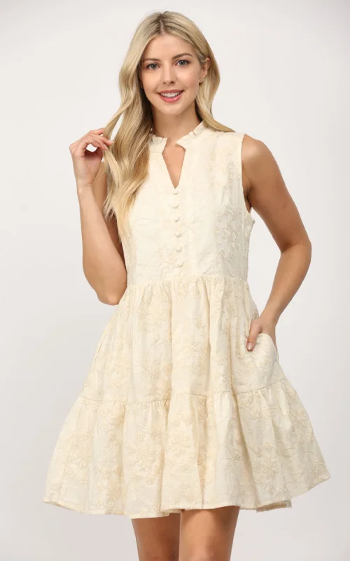 Sleeveless Dress In RayonBreeze Ivory Sleeveless Embroidered FATE Dress