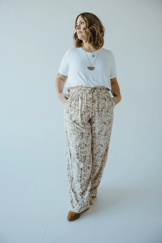 women's warm pantsPAPERBAG WAIST WIDE LEG PRINTED PANTS