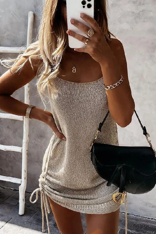 Sleeveless Dress FittedFashion Sleeveless Lace-up Woolen Dress