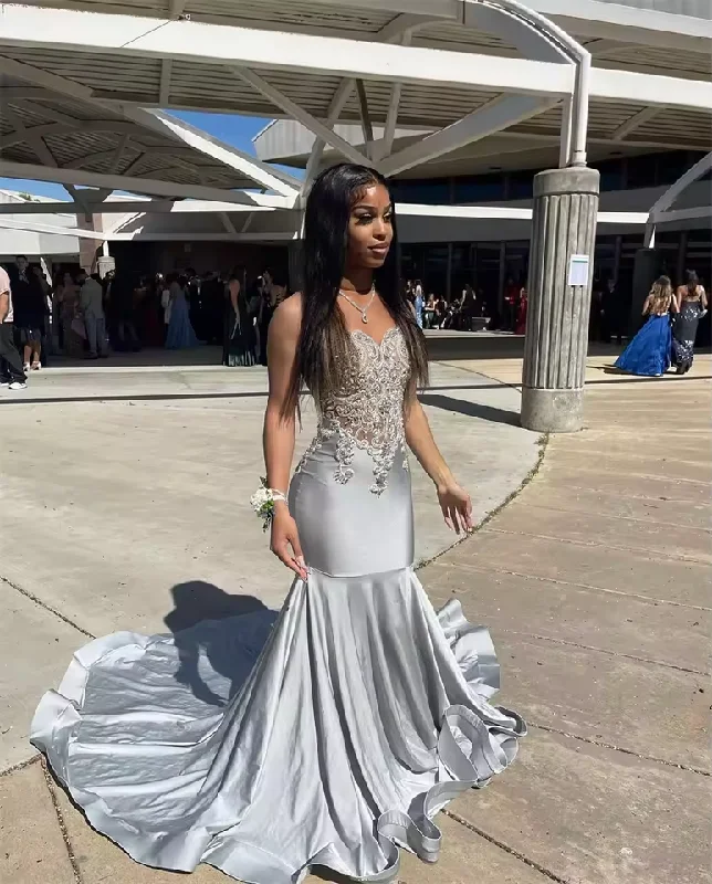 polyester party dressesLuxury Silver Diamonds Prom Dresses 2025 Beads Rhinestone Crystal Graduation Gown Wedding Reception Party Gown Customized