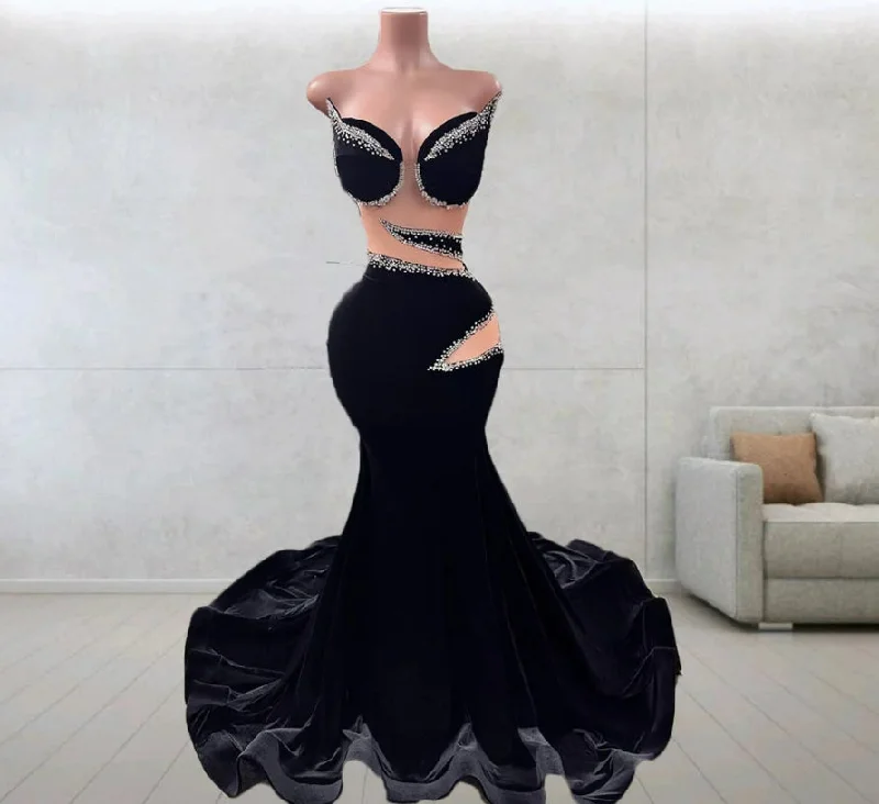 flutter-sleeve party dressesSexy Black Prom Dresses Beads Black Formal Evening Dress Women See Through Black Girls Gala Party Gowns Customized